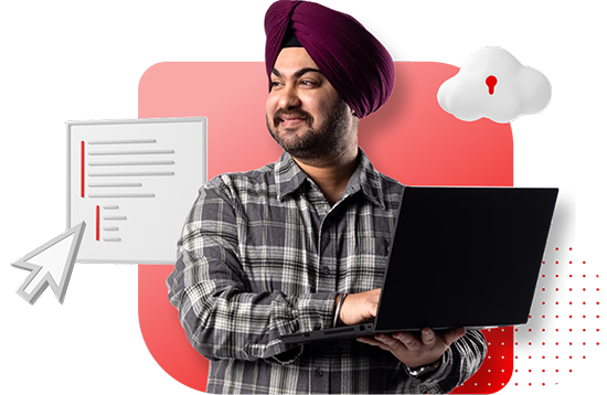 Person using laptop to access My Red Hat